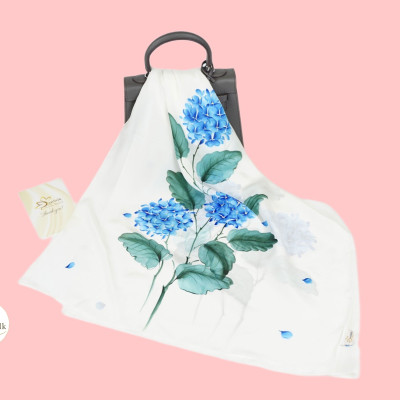 Silk Hand Painted 100% Pure Silk - Khăn Lụa Cao Cấp Vẽ Tay Cẩm Tú Cầu - Quà Tặng Khăn Lụa