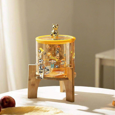 Bình Trà, Bình Đựng Nước Thủy Tinh Stiker 2.5L và 3.5L Có Vòi, Có Nắp Đậy + Tặng Kèm Kệ Gỗ - Bình Pha trà, Nước Trái Cây