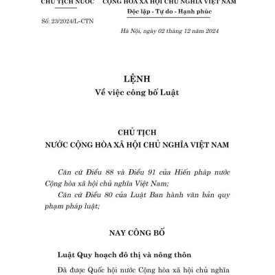 Luật quy hoạch đô thị và nông thôn năm 2024