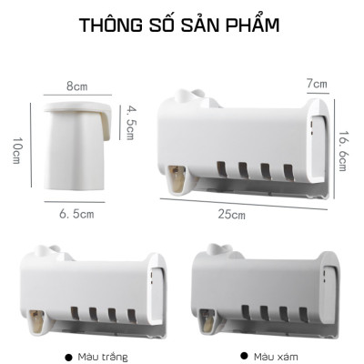 Kệ Đựng Bàn Chải Thông Minh Tự Động Lấy Kem Đánh Răng Kèm 2 Cốc Nam Châm Cao Cấp - Hàng Nhập Khẩu