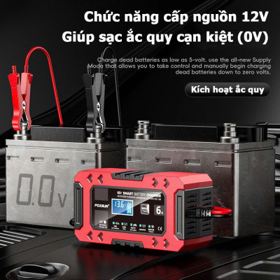 Bộ Sạc Ắc Quy FOXSUR 12V 6A Hàng Nhật – Sạc Thông Minh 10 Giai Đoạn, Khử Sunfat, Tự Động Ngắt Cho Ắc Quy 4AH - 120AH