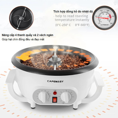 Máy rang các loại hạt tự động tích hợp điều chỉnh thời gian, thương hiệu Mỹ cao cấp Cafemasy SCR-300B. Hàng chính hãng