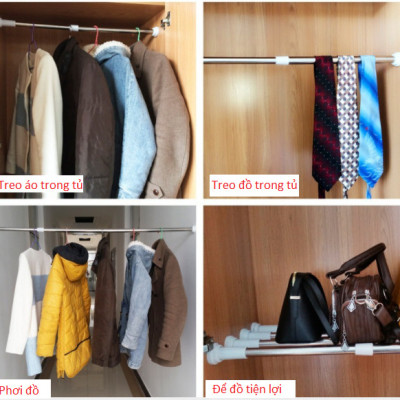 THANH RÈM PHÒNG TẮM, THANH TREO QUẦN ÁO, INOX KHÔNG GỈ, KHÔNG CẦN KHOAN TƯỜNG, TỦ