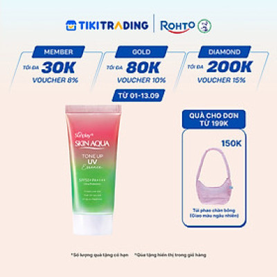 Kem chống nắng nâng tông Skin Aqua Tone up Rose cho da trắng, khuyết điểm xanh hoặc tái xanh, dạng tinh chất Sunplay Skin Aqua Tone Up UV Essence Happiness Aura (Rose) SPF 50+ PA++++ 50g