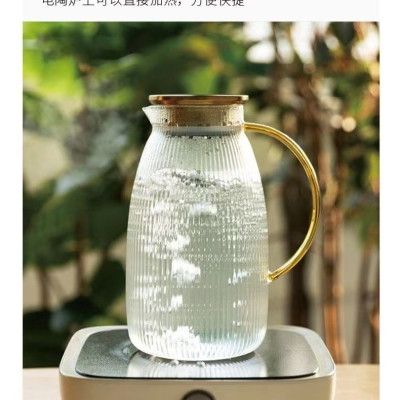 Bình đựng nước uống thủy tinh vân tăm quai vàng cao cấp 1,8l