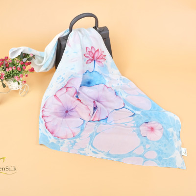 Khăn Lụa Tơ Tằm Thủy Ấn Vẽ Tay Hoa Sen Xanh – SenSilk, Khăn Choàng Đẳng Cấp