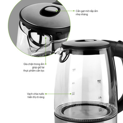 Ấm đun nước siêu tốc Elmich Smartcook ICS-3859 (1.7 Lít) - Hàng chính hãng