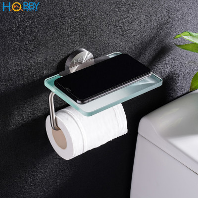 Kệ để giấy vệ sinh có mái che thủy tinh inox 304 Hobby home decor G16