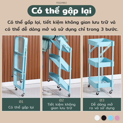 Giá, kệ để đồ đa năng 4177 - 3 tầng gấp gọn di dộng, giá kệ spa, có bánh xe để đồ các phòng đều phù hợp đẹp mắt và tiện dụng