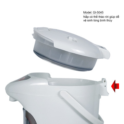 Bình thủy điện Gali GL-5045 dung tích 4.5 lít, phích cấu tạo 2 lớp thân ngoài nhựa, ruột inox 304, hàng chính hãng 100% Gali, bảo hành 24 tháng