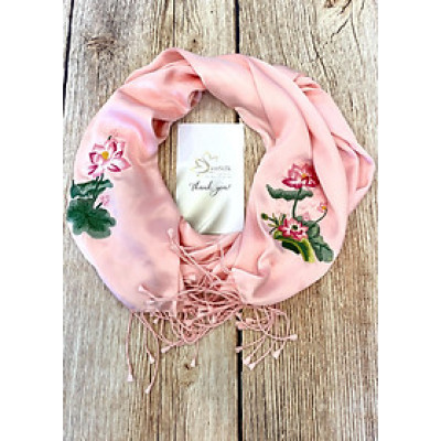 Khăn Lụa Thêu Tay Hoa Sen - SenSilk Embroidery Silk made in Vietnam - Quà Tặng Doanh Nhân - 100% Lụa Tơ Tằm Bảo Lộc Cao Cấp Rụa Tay Thủ Công 200*55cm