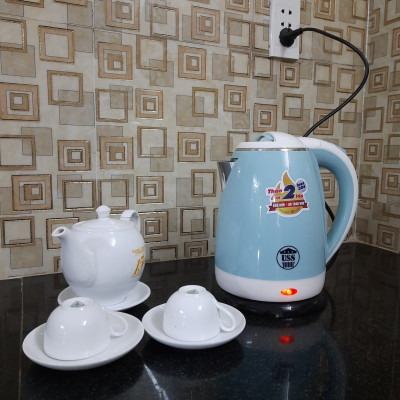 Ấm đun siêu tốc Inox 2 lớp USS (1.8 Lít)-Xanh Dương-Tím-Hàng Chính Hãng