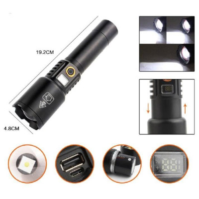 Đèn Pin Siêu Sáng Mã 1137 – Zoom Xa 800M, LCD Báo Pin, Power Bank, Sạc Type-C, 5 Chế Độ, Vỏ Nhôm
