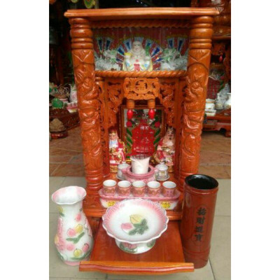 Bàn Thờ Thần Tài Ông Địa 42cm gỗ Xoan 100%