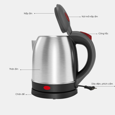 Ấm điện siêu tốc 1,2 lít Rạng Đông Model: RD-AST12ST2 tự động ngắt khi nước sôi - Hàng chính hãng