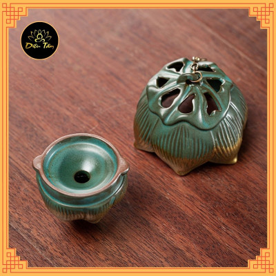 Lư đốt trầm hương,lư gốm treo xông trầm hương khói ngược lư hoa sen treo kệ đèn led, trang trí tiểu cảnh,thác khói,decor