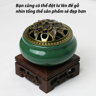 Lư xông trầm bằng gốm , lư hương sứ , có tấm lót chống nóng , chống ố vàng đáy lư kèm đế cắm nhang que , nhang vòng vô cùng tiện lợi 