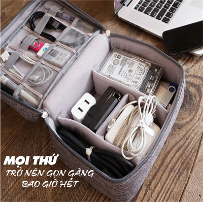 Hộp Túi Vải Đựng Phụ Kiện Công Nghệ Đa Năng Nhiều Ngăn Chống Thấm Nước Túi Phụ Kiện Du Lịch Cho Cáp Sạc Di Động, Sạc Dự Phòng, Điện Thoại, Tai Nghe, Thẻ Nhớ - Hàng Chính Hãng