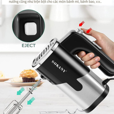 Máy Đánh Trứng Sokany SK-6621 Công Suất 800W, 5 Cấp Độ - Tặng 4 Que Đánh Trứng, Làm Bánh Inox 304 - HÀNG CHÍNH HÃNG - DELIYA
