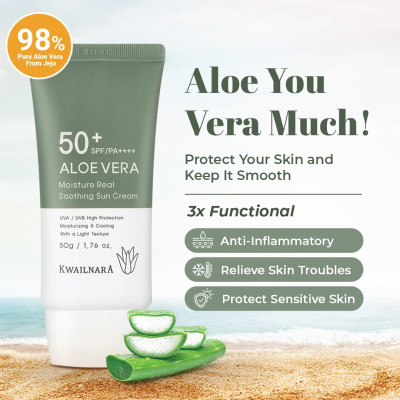 Kem chống nắng Lô hôi dịu da, kiềm dầu Kwailnara Aloe Vera Sun Cream SPF50+ PA++++ 50g