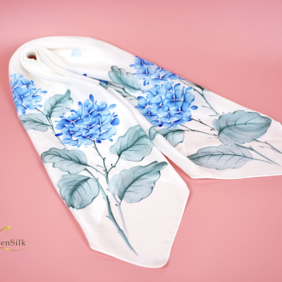 Khăn Lụa Vuông Vẽ Tay Cẩm Tú Cầu – SenSilk Silk Painting 75*75cm, Khăn Lụa Tơ Tằm Cao Cấp