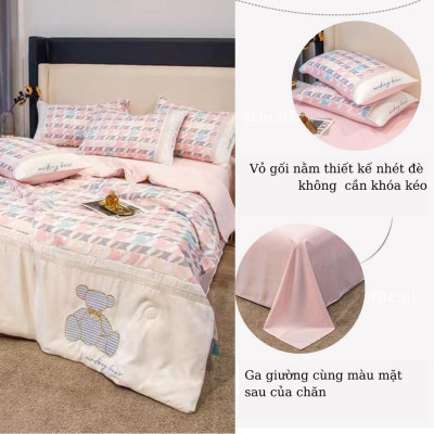 Bộ Chăn Ga Gối Lụa Thái 6D 4 Món Chăn Trần Bông Nhập Khẩu Hàng Loại 1 - Hàng Chính Hãng MINIIN