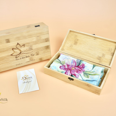 Khăn Lụa Thủy Ấn Vẽ Tay SenSilk Hoa Mẫu Đơn, Khăn Quàng Lụa Tơ Tằm, Khăn Choàng Lụa Cao Cấp