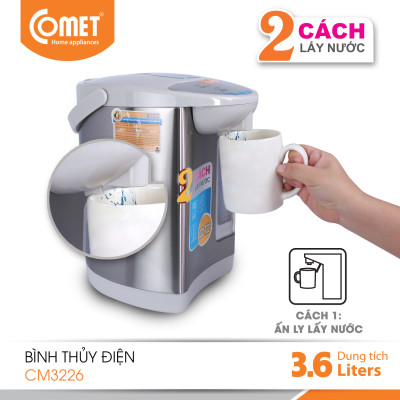 Bình thủy điện Comet CM3226 – Dung tích 3.6L, công suất 730W, ruột inox 304, giữ ấm tự động – Hàng Chính hãng, bảo hành 12 tháng