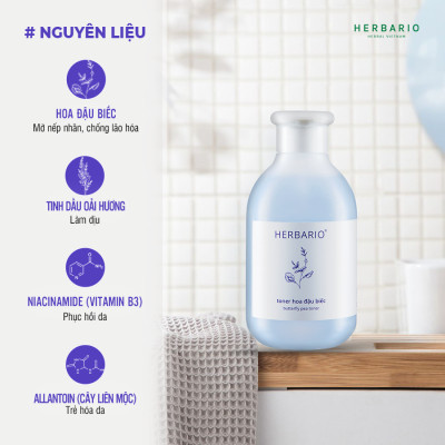 Bộ 5 Hoa Đậu Biếc Herbario: Nước tẩy trang 300ml +Sữa rửa mặt tạo bọt 100ml+mặt nạ 30ml + Toner 200ml + Tinh chất 30ml