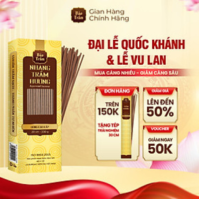 Nhang Trầm Hương 20cm Cao Cấp – Hộp Vàng 330g | Bảo Trầm – Thơm Sạch, Tăm Mộc An Toàn