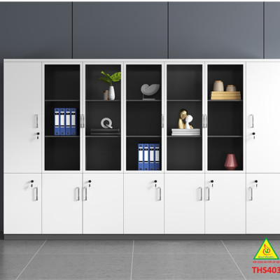 Tủ hồ sơ, tủ tài liệu, tủ văn phòng gỗ MDF cánh kính THS403 - Nội thất lắp ráp Viễn Đông adv