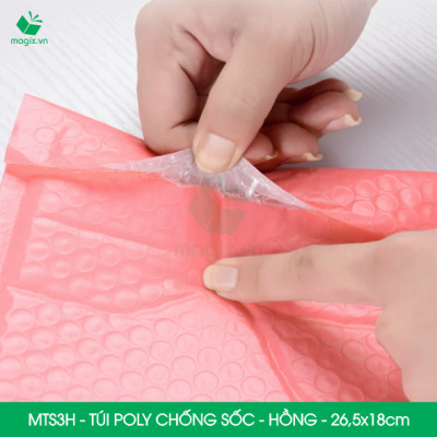 MTS3H - 26.5x18cm - COMBO 25 TÚI GÓI HÀNG CHỐNG SỐC BỌC BÓNG KHÍ MÀU HỒNG PASTEL