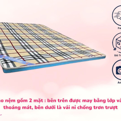 Nệm Cao Su Trải Sàn 3 Lớp Eron Êm Ái Và Thoáng Mát Dày 5cm Đủ Size Giao Màu Ngẫu Nhiên - Tặng Kèm Drap Nệm