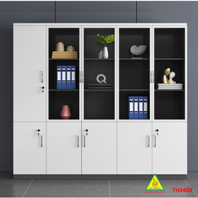 Tủ hồ sơ, tủ tài liệu, tủ văn phòng gỗ MDF cánh kính THS403 - Nội thất lắp ráp Viễn Đông adv
