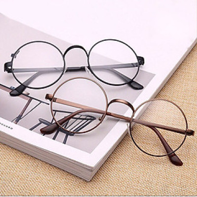 Gọng Kính Cận, Kính Giả Cận Mắt Tròn Xoe Kim Loại Thời Trang Vintage