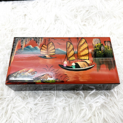 Hộp trang sức sơn mài vẽ màu lót nhung bên trong sang trọng size 10x20 cm