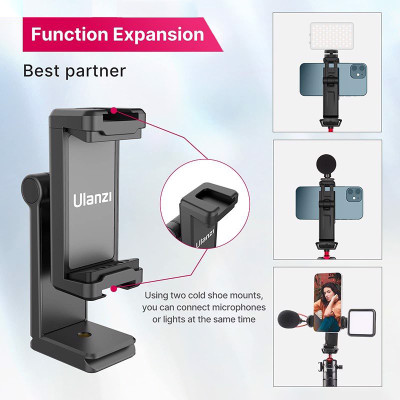 Ulanzi ST-22 - Kẹp Điện Thoại Gắn Tripod, Xoay 360°, Lật Sau 180°, Hỗ Trợ 2 Ngàm Mở Rộng - Hàng Chính Hãng