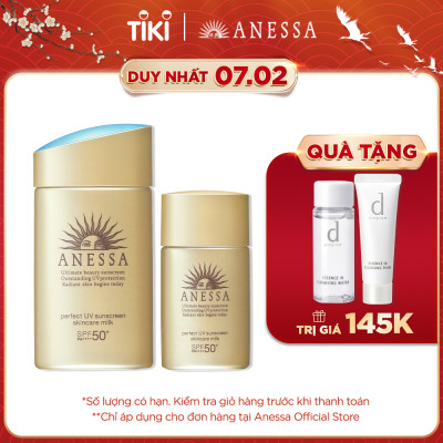 Bộ đôi Kem chống nắng dạng sữa dưỡng da kiềm dầu bảo vệ hoàn hảo (Anessa Gold Milk 60ml + Gold Milk 20ml)
