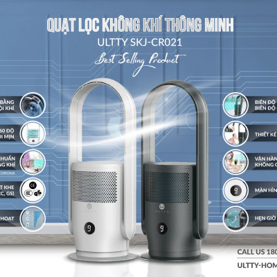 Máy Lọc Không Khí ULTTY SKJ-CR021 Dạng Quạt, Chế Độ Làm Mát 9 Cấp, Bộ Lọc HEPA H13 Loại Bỏ 99,97% Bụi Mịn, Vi Khuẩn, Virut - Màu Đen - Hàng Chính Hãng