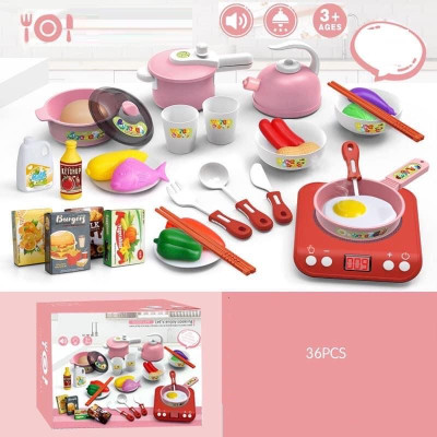 Bộ nấu ăn nhà bếp 36 chi tiết màu hồng xinh xắn đáng yêu sử dụng pin