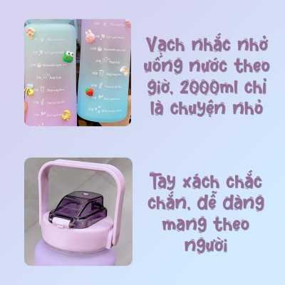 Bình Đựng Nước 2L Cute Có Vạch Báo Giờ Uống Nước,Chất Liệu Nhựa Cao Cấp