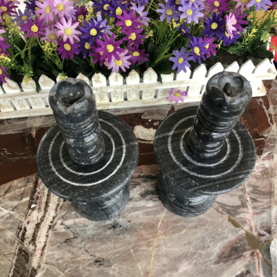 Cặp chân đèn trang trí bàn thờ đá cẩm thạch vân đen - Cao 25 cm, 30 cm và 40 cm