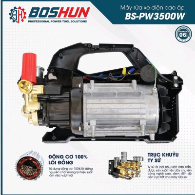 Máy Rửa Xe Chỉnh Áp BOSHUN BS-PW3500W, Công Suất 3500W, Có Chỉnh Áp, Dây Xịt Dài 15M