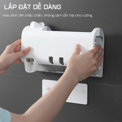 Kệ Đựng Bàn Chải Thông Minh Tự Động Lấy Kem Đánh Răng Kèm 2 Cốc Nam Châm Cao Cấp - Hàng Nhập Khẩu