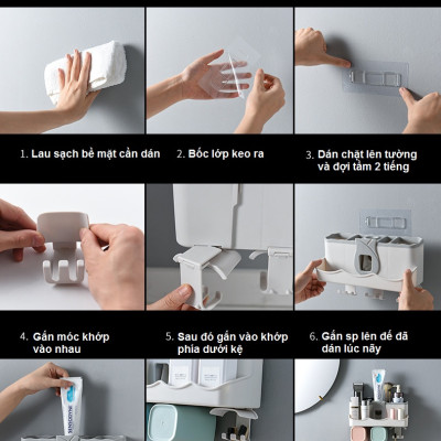 Giá Treo Bàn Chải Đánh Răng, Lấy Kem Đánh Răng Tự Động, Lưu Trữ Vật Dụng Ngăn Nắp - Tặng Kèm 4 Cốc Và Miếng Dán Tường - Chính Hãng