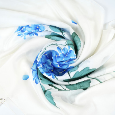 Silk Hand Painted 100% Pure Silk - Khăn Lụa Cao Cấp Vẽ Tay Cẩm Tú Cầu - Quà Tặng Khăn Lụa