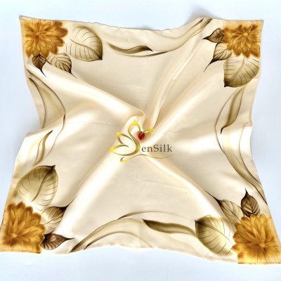 Khăn Lụa Vẽ Tay 3D Thời Trang SenSilk Dahlia, Quà Tặng Lụa Tơ Tằm 55x55cm, Khăn lụa vuông vẽ tay cao cấp, Lụa Bảo Lộc Vẽ Tay