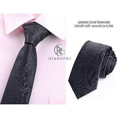 Cà vạt nam chuẩn kiểu dáng hàn quốc ngang 6cm cho thanh niên - Cavat nam chú rể Giangpkc 7-2021 đen hoa văn