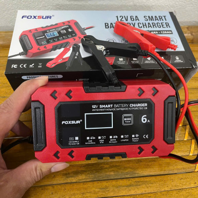 Bộ Sạc Ắc Quy FOXSUR 12V 6A Hàng Nhật – Sạc Thông Minh 10 Giai Đoạn, Khử Sunfat, Tự Động Ngắt Cho Ắc Quy 4AH - 120AH