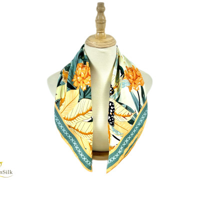 Khăn Lụa Vuông in Sen Silk KLVI01 65x65cm - Silk Square Printed Scarves - Khăn Quà Tặng Cao Cấp